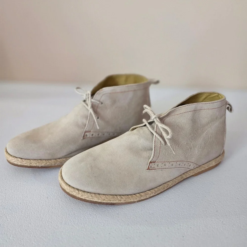Nunn Bush Kamiko Chukka Boot Mens 9.5D Tan Suede Embossed Espadrille Boho Retro